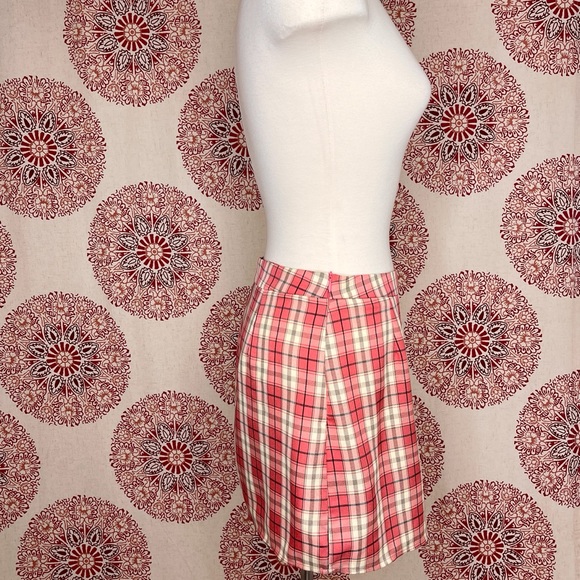 SHEIN Pink Plaid Stretch Mini Skirt Size S 4 6 Ivory Zipper Schoolgirl Preppy - Picture 4 of 9